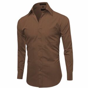 Alberto Cardinali Men Medium 15-15.5 Single Needling Tailoring Brown Dress Shirt